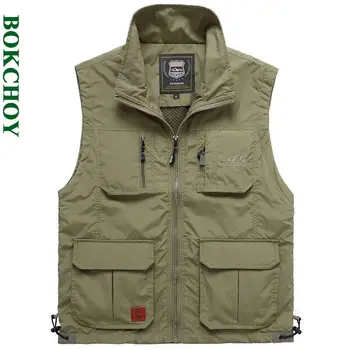 얇은 야외 빠른 건조 민소매 재킷이 사진 낚시 Multi-pocket 남성 조끼 육군 녹색 작업복 7838