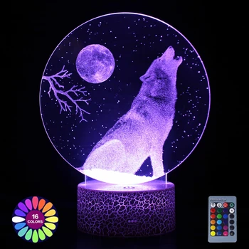 최신 3D 환상 램프 늑대는 조각에서는 아크릴 밤 빛 USB 배터리 전원을 사용하는 Led 색상 변하기 쉬워 램프 실내 장식 선물