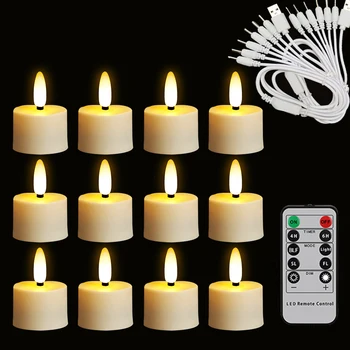 Led 촛불을 재충전용 티 라이트 타이머 원격 번쩍이는 불꽃 발렌타인 데이 결혼식 촛불 집 장식 할로윈 촛불