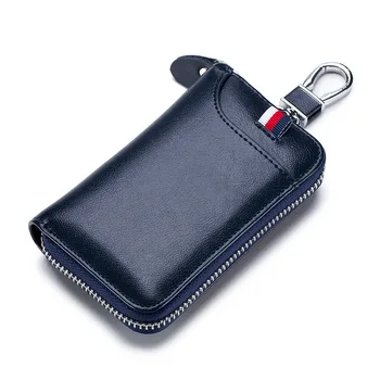 고급 부드러운 가죽 열쇠 고리 자동차 핵심 비즈니스백 지갑 카드 홀더 지퍼 주머니 지갑 키 패킷 커버 휴대용 Keybag