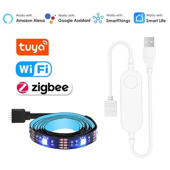 스마트 Tuya 지그비 Led 스트립 빛 USB 무선 랜 TV 테이프 RGB Led 백라이트 점등으로 작동 Alexa/Zigbee 허브/글/Smartthings