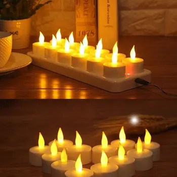 12pcs 재충전용 Led 촛불 불꽃 없는 티 라이트 전기 촛불 램프 Waxless 발렌타인 데이 집에서 결혼식 크리스마스 저녁 식사 장식 테이블