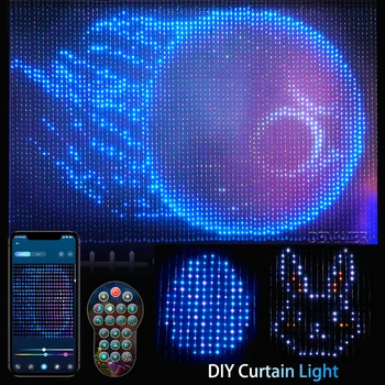 문자열 조명 WS2812B 픽셀 RGBIC 똑똑한 지도된 커튼 문자열을 빛 블루투스 응용 프로그램의 크리스마스 동등 DIY 그림 표시