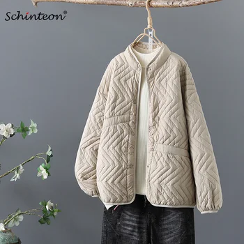 Schinteon 여성의 매우 가벼운 오리 재킷은 칼라 가을 겨울 따뜻한 코트 빈티지한 느슨한 크기 착실히 새로운 2023