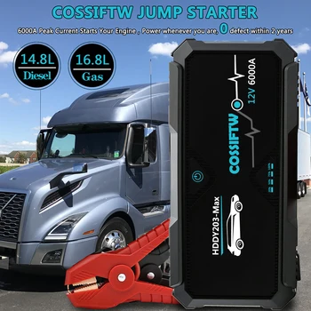 COSSIFTW6000A 점프 시동기 휴대용 충전기 12V 자동 시작 긴급 장치 배터리 수명을 위한 무거운 듀티 트럭/세미 트럭