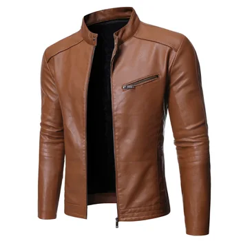2022 새로운 유럽과 미국의 남성용 재킷은 가죽 재킷 서 솔리드 컬러 남성 가죽 재킷