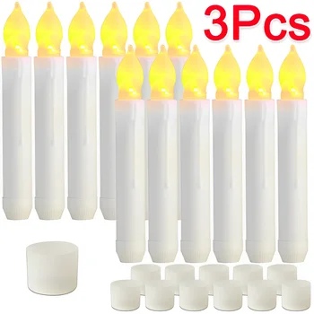 3/1 개의 LED 불꽃 없는 전자 초 배터리 전원을 사용 테이퍼 오래 지적 촛불을 위해 가정 장식 램프 야간 조명