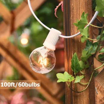 100ft 글로브 전구 옥외 문자열에 가벼운 화이트 공 빛 환 문자열을 동 크리스마스 장식 정원자를 위한 거 캠핑