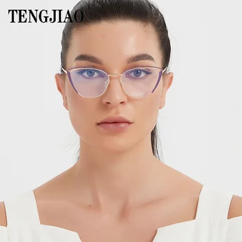 TENGJIAO 안경 여자 안경 프레임 반대로 파란색 광선 컴퓨터 광학적인 패션을 고양이는 안경 여 명확한 렌즈