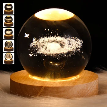 빛나는 행성 갤럭시 Crystal Ball 밤 빛 USB 전원 침대 곁 빛을 관람차 밤 램프 장식은 아이들은 선물