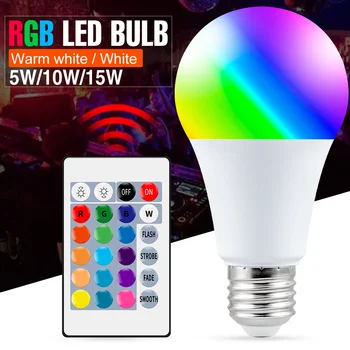 LED RGB 구 RGBW 주도 E27 적외선 원격 제어 스마트 가벼운 5W10W15W 다채로운 전구 RGBWW LED 홀리데이 장식한 분위기 램프