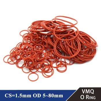 10/50 음식 급료 VMQ O 링 가스켓 CS1.5mm OD5~80mm 방수 세탁기 둥근 O 모양 실리콘 고무 링 빨간
