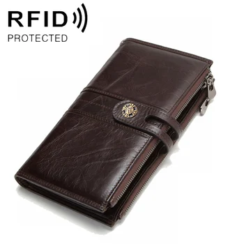 RFID 남자의 이중 지퍼 지갑 가죽 지갑 오래 걸쇠 porte feuille 옴므 고급 남성 지갑 가죽정품 클러치백 지갑