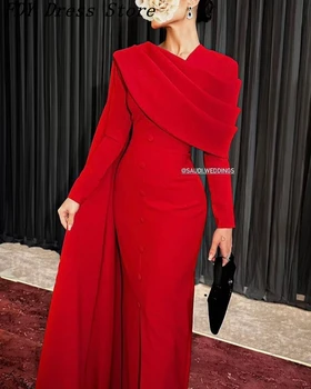 인 빨간색 새틴 파티 드레스 롱 슬리브 발목 길이 사우디아라비아는 여성의 형식적인 경우 이브닝 드레스 드레스