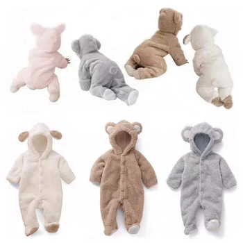 갓난 아기 장난 꾸 러 기 겨울 따뜻한 양털 아기 소년 의상 아기 소녀 의류물 전체적인 아기 jumpsuits