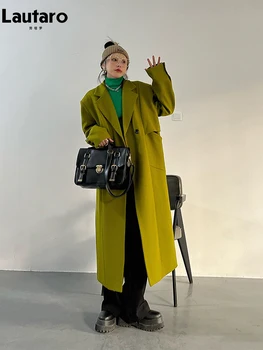 Lautaro 봄 가을 긴 녹색 대형 트렌치코트에 대한 여성의 단 버튼을 느슨한 고급 캐주얼이 외투 한국의 패션 2022