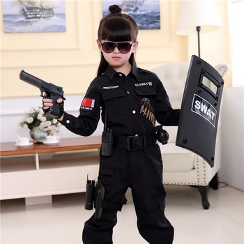 남자 경찰은 어린이 코스프레 의상을 위한 아이 군대 경찰복 의류 긴 싸우고 성능의 유니폼