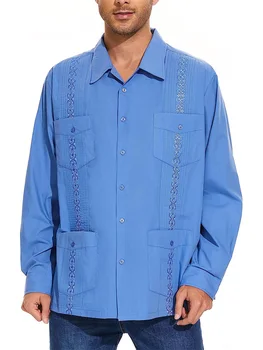남자 Guayabera 롱 슬리브 셔츠 상승으로 당신의 스타일은 클래식 라틴 아메리카 디자인