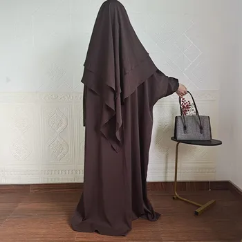 Abaya 높게 설정된 품질 Nida 무슬림 여성 2 층 Khimar Jilbab 두 개의 조각 기도는 히잡 드레스 라마단 이슬람교 겸손 의류