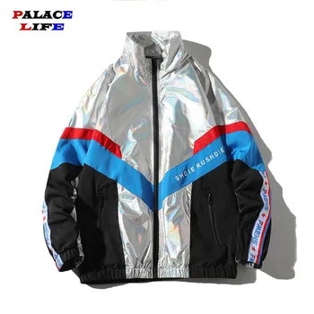 2022 힙합 봄 반사 재킷은 남성 스포츠 용 재킷의 패치 워크이 느슨 캐주얼 남성 코트 지퍼를 스트리트웨어 운동복 4XL