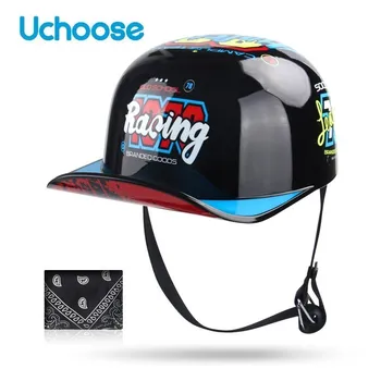 Uchoose 여름이 오토바이 Casque DS 야구 모자 헬멧 레트로 헬멧을 빈티지 오픈 얼굴 스쿠터 크루저의 헬기 조폭