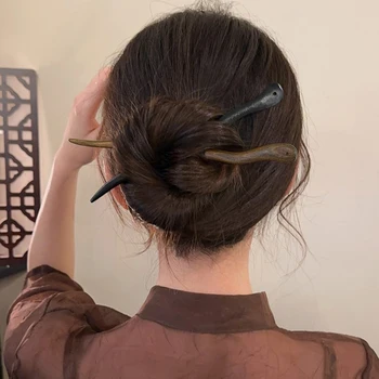 1PC 레트로 팰리스 단단한 나무로 되는 머리핀 Hairstick 핸드 클래식 코일 머리 민족 핀 젓가락으로 여성의 머리핀석