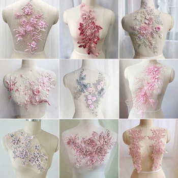 1 개 분홍색 꽃 자 수 패치에 DIY 옷을 꿰매는 꽃 복 의류에 대한 액세서리