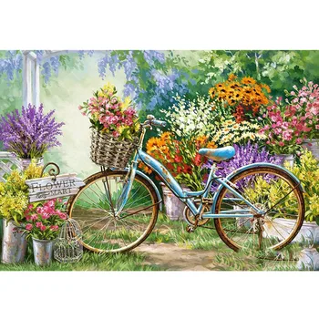 꽃 자전거 DIY11CT 크로스 자수 장비는 공예 바느질 세트 인쇄 된 캔버스로 면사 가정 훈장에서 판매