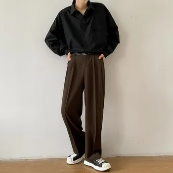 갈색 검은 양복 바지 남성 슬림 남성 패션 소셜 남성복 바지를 한국의 캐주얼 바로 팬츠 남성 사무 바지