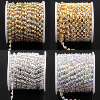 1Yard10/롤 SS6-SS38 반짝이 크리스탈 라인 체인 클로 수정같은 모조 다이아몬드 체인에 대한 결혼식 장 의류
