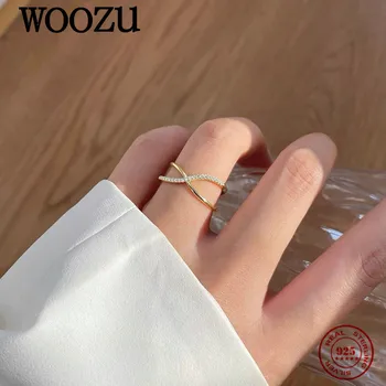 WOOZU14 골드 도금 925 스털링 실버 한국어의 이니셜 X 는 지르콘 크로스 링 여성 파티 클래식 로맨틱한 보석 선물