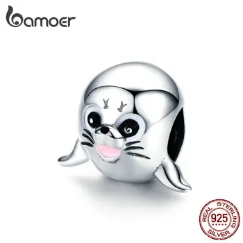 bamoer3D 동물 바다 사자 금속 구슬 여자를 위한 925 스털링 실버 매력에 맞게 판도라 팔찌 팔찌 부속품 SCC1253
