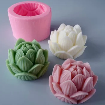 아로마테라피 초 실리콘 금형 3D Lotus 꽃의 모양의 비누 실리콘 형 DIY 모 비누 모델 석고 형