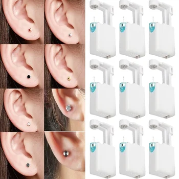 3pcs 한 번 소독 Ear Piercing 총 및 크리스탈 귀 설정에 대한 안전 Ear Piercing 스터드 코 클립하고 신체 보석류