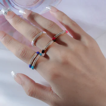  새로운 다채로운 여름 네온 에나멜을 열 조정 손가락 반지는 여자를 위한 형광성 패션 구리 지르콘 마이크로 닦은석