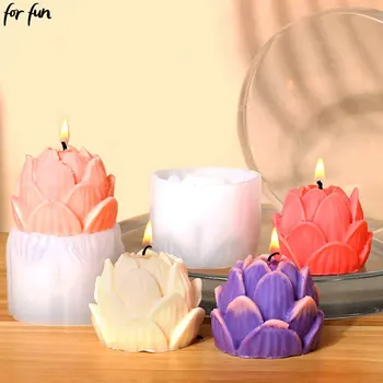 재미를 위한 아로마 테라피 초 실리콘 금형 3D Lotus 꽃의 모양의 비누 실리콘 형 DIY 비누 모델 석고 형