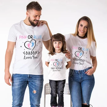 가족 의상과 일치 어머니는 아빠가 당신을 사랑한 옷 분홍색 또는 파란색 문자 프린트 티셔츠 큰 형제 자매 인쇄 사용자 정의 T-셔츠