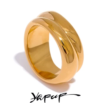 Yhpup 창조적인 세련된 미니멀 녹 저항하는 금속을 절묘한 방수지 반지 스테인리스 18k 도금 보석 여자