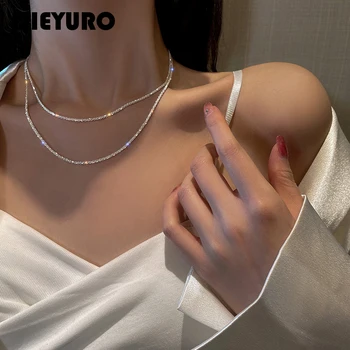 DIEYURO316L 스테인레스 스틸 반짝이는 목걸이 금 실버 컬러로 쇄골 체인 아름다운 장식 경기 여자 Jewelry