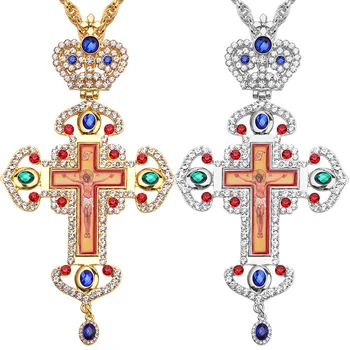 가슴 펜던트를 예수님의 십자가 정통 교회는 종교적 아이콘이 비잔틴 예수님이 십자가 전체 다이아몬드 목걸이 선물에 대한 제사