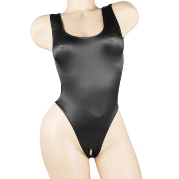 새틴 광택 있는 수영복 원피스 수영복 섹시한 높은컷 오픈 비키니를 통 Bodysuit 빛나는 여자 플러스 사이즈 란제리