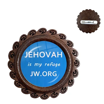 여호와는 나의 피난처 JW.ORG 목재 브로 접어젖힌 옷깃 핀 Collarpin 유리 사진 카보 브로치 배지 보석 선물 천주교