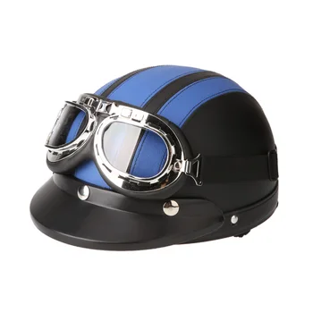 오토바이 스쿠터를 열고 얼굴에 반죽착된 헬멧 UV 고글 레트로 빈티지 스타일 54-60cm