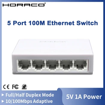 HORACO100Mbps5 포트 이더네트 스위치 스마트 100Base-T 적응이 빠른 네트워크 스위처 플러그 앤 플레이 IP 카메라,AP VoIP 전화