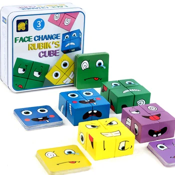 아이들이 나무 식 블록 몬테소리 교육 얼굴을 변경하는 일치하는 퍼즐을 생각하고 논리 게임 기하학 퍼 선물