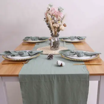 RU151 사용자 정의 만든 좋은 품질의 결혼식 세이 녹색 백색 까만 빨간 면 테이블 주자와 일치하는 냅킨