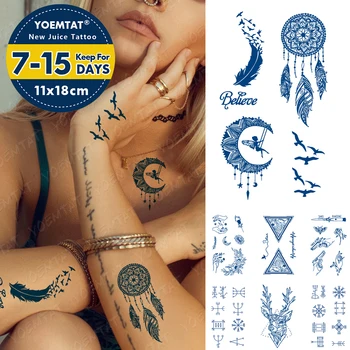 블루 헤나 잉크 주스 임시 Tato 스티커 손을 상징 꽃 몸에 예술 작은 가짜 문신 남자 여 지속적인