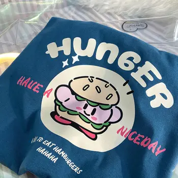 기능 최고 귀여운 만화 햄버거 카와 여자 티셔츠는 순수한 면 소재에 짧은 소매 티 탑 하라주쿠 일본 스타일의 패션 2022
