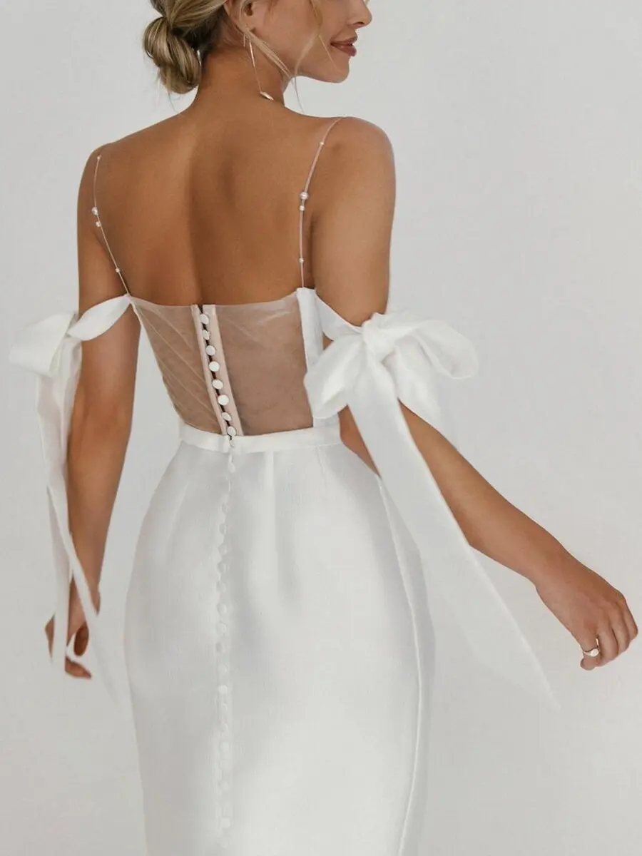 2022 년까지 흰색 드레스 캐주얼 여름의 태양은 여성 드레스의 섹시한 단단한 높은 허리 떨어지는 어깨 진주 기질이 작은 드레스