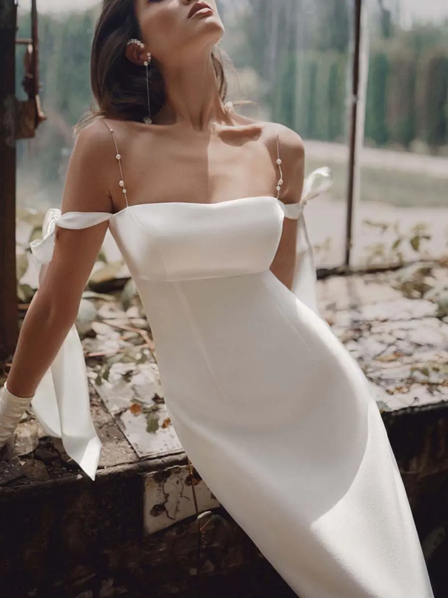 2022 년까지 흰색 드레스 캐주얼 여름의 태양은 여성 드레스의 섹시한 단단한 높은 허리 떨어지는 어깨 진주 기질이 작은 드레스